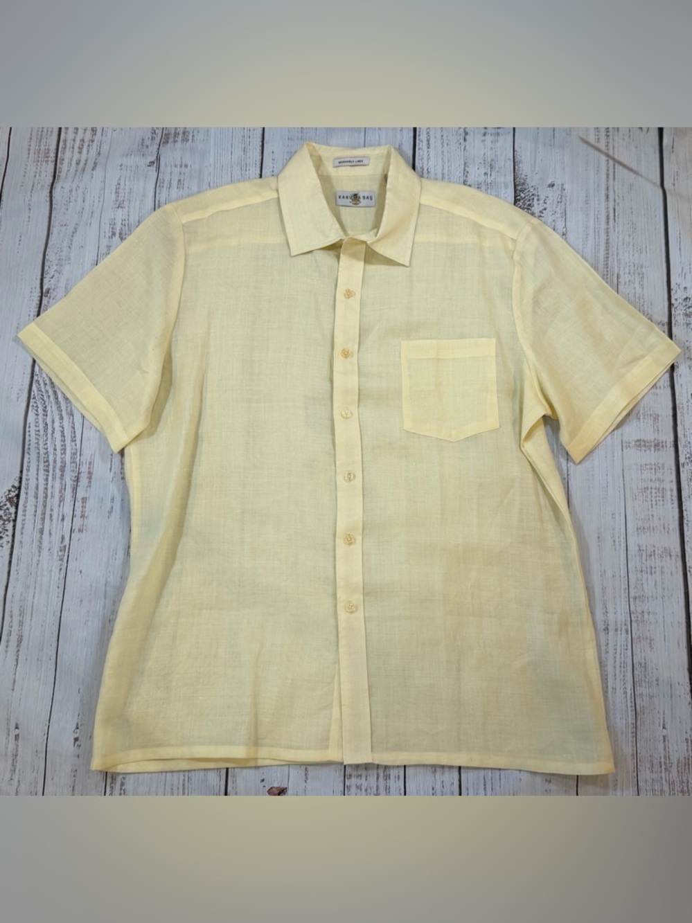 Kahuna Bay 100% Linen Yellow Button Up Shirt Men’s XL. Lightweight Washable